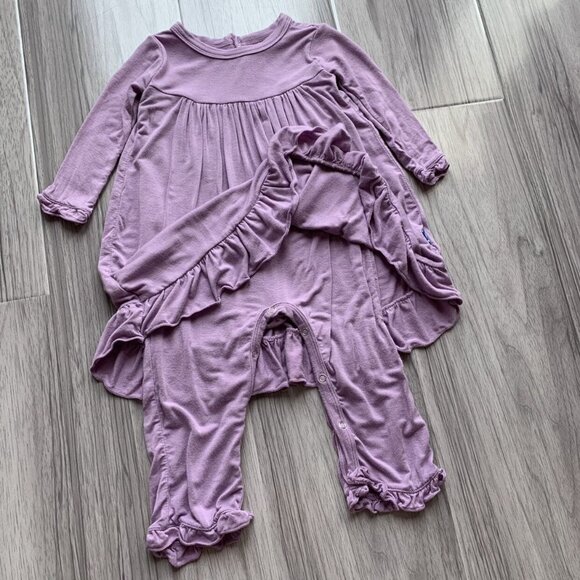 KicKee Pants Long Sleeve Dress Romper solid Lavender Purple - Picture 2 of 8